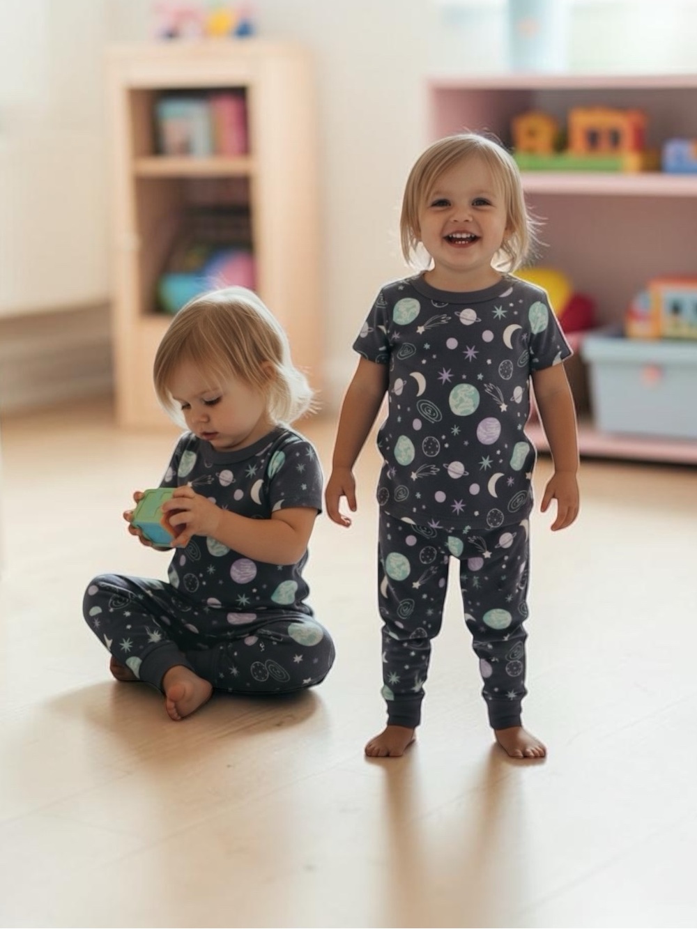 wonder nation Dark Gray Space Print Short Sleeve Pajama Set